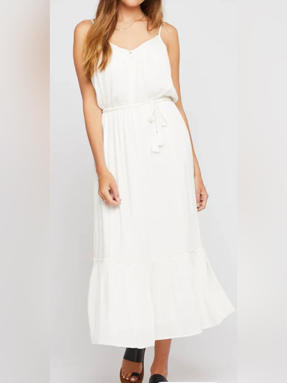 Gentle Fawn RUSSO Breezy Creamy White Spaghetti Strap Midi Dress M